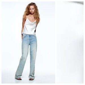 NWT. Zara White Satin Effect Crop Top. Size XXL.